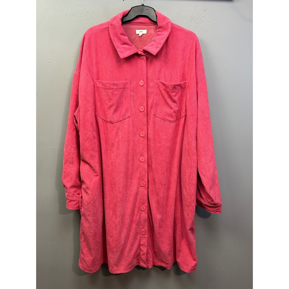 Ott Shirt Dress Women 2X/3X Pink Corduroy Long Sleeve Button Down Duster Pockets